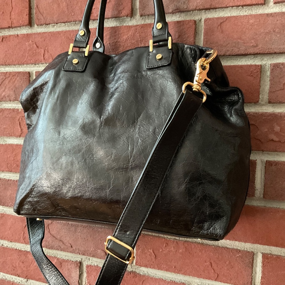 Tory Burch Black “Dena Distressed Leather Handbag - Picture 10 of 16